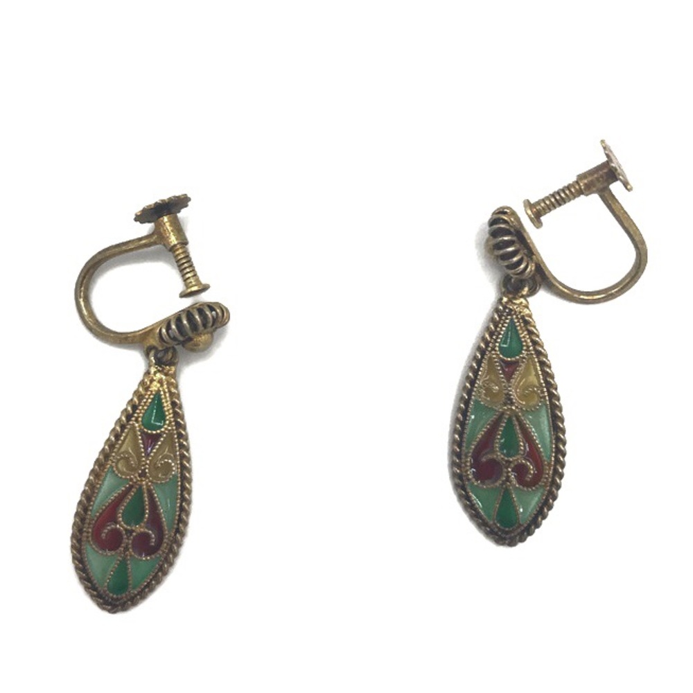 Johan G Kjaerland JGK Plique-a-Jour Sterling Silver  Screw Back Earrings Antique